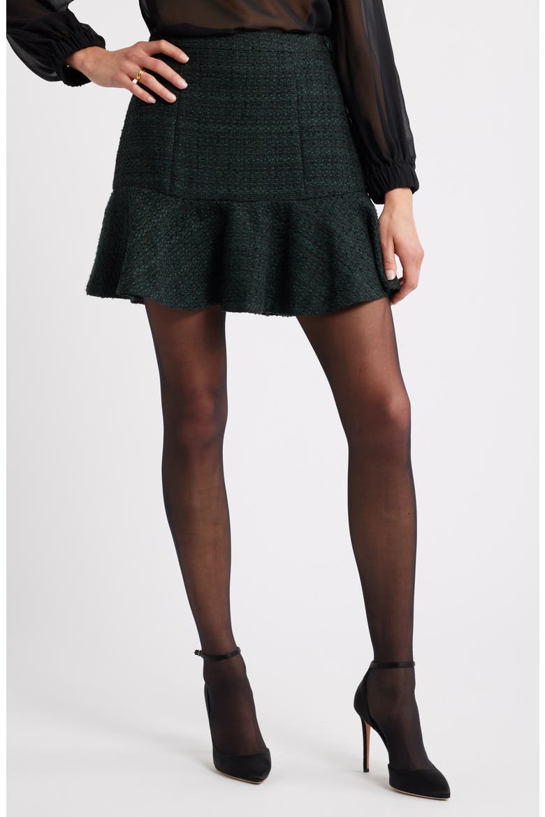 Flounce Tweed Miniskirt, Main, color, GREEN- BLACK