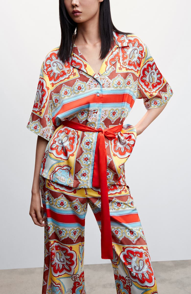 MANGO Baroque Print Wide Leg Pants, Alternate, color, 