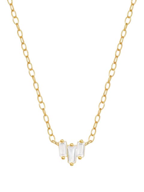Starling Dainty Necklace with Three Emerald Cut Cubic Zirconia Stones