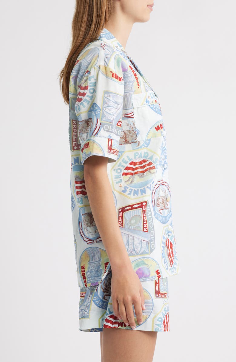 Damson Madder Chlo Holiday Print Cotton & Linen Camp Shirt, Alternate, color, Blue Multi