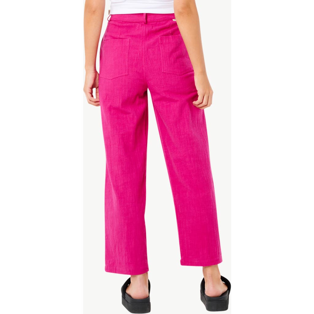 Rip Curl Vacation Crop Wide Leg Cotton Slub Pants In Fuchsia