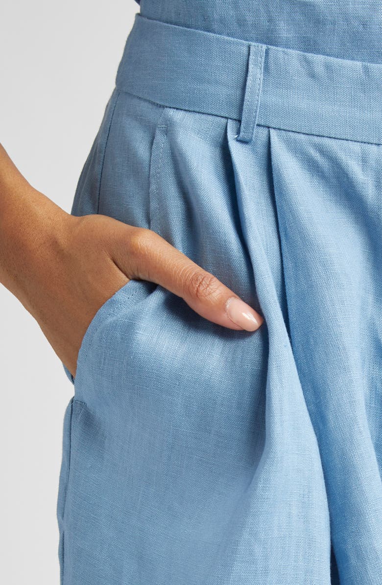 STAUD Cruz Pleated Linen Shorts, Alternate, color, Slate Blue