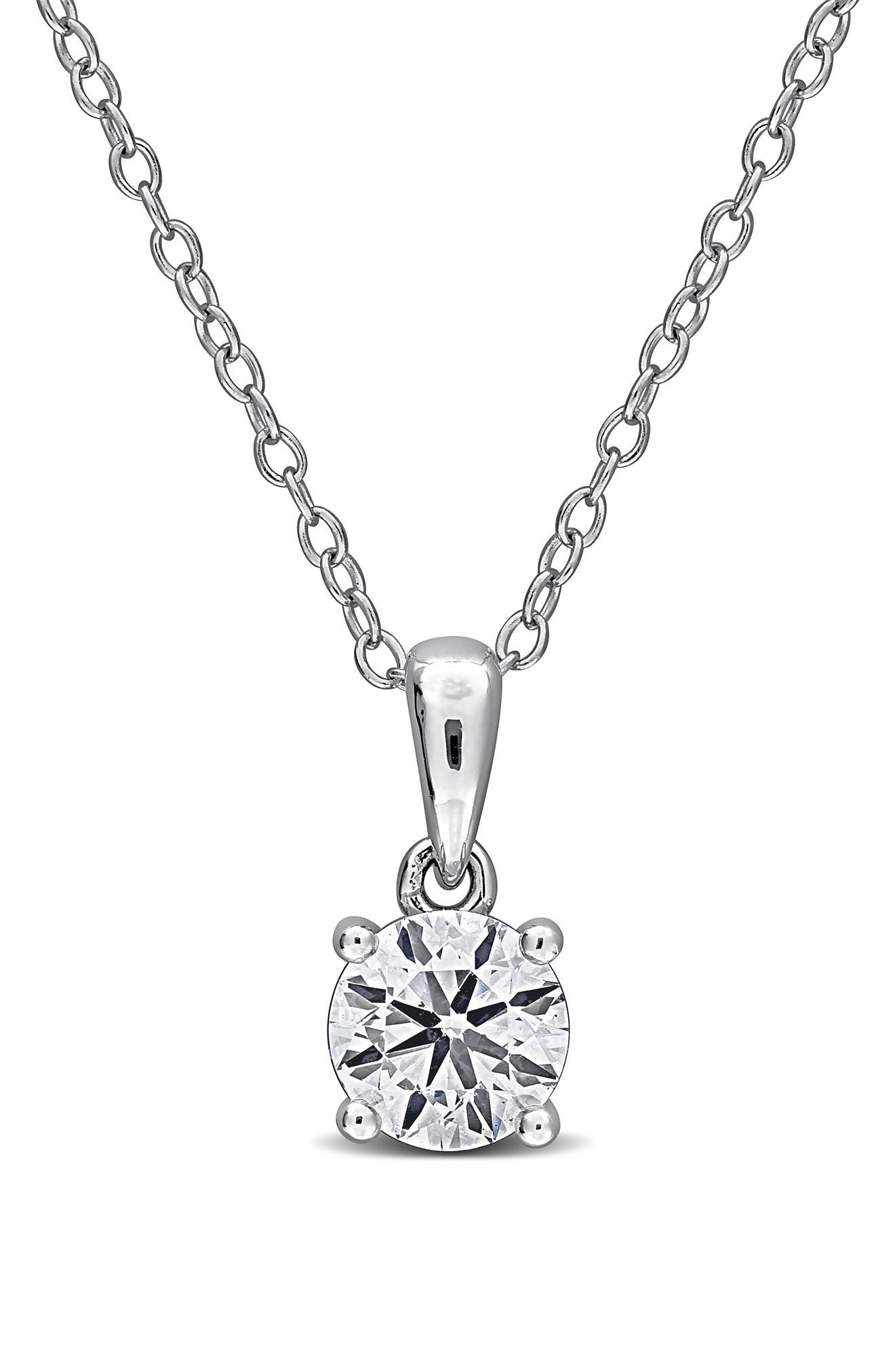 Created Forever Sterling Silver Lab Grown Diamond Solitaire Pendant Necklace