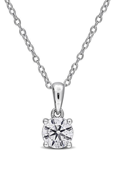 Sterling Silver Lab Grown Diamond Solitaire Pendant Necklace