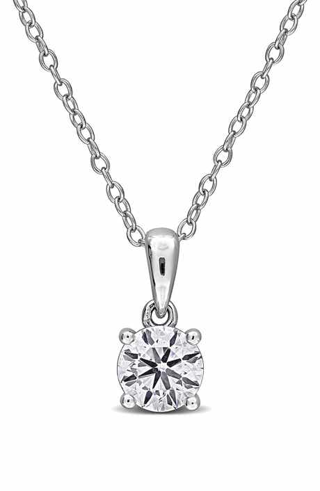 Created Forever Sterling Silver Lab Grown Diamond Solitaire Pendant Necklace
