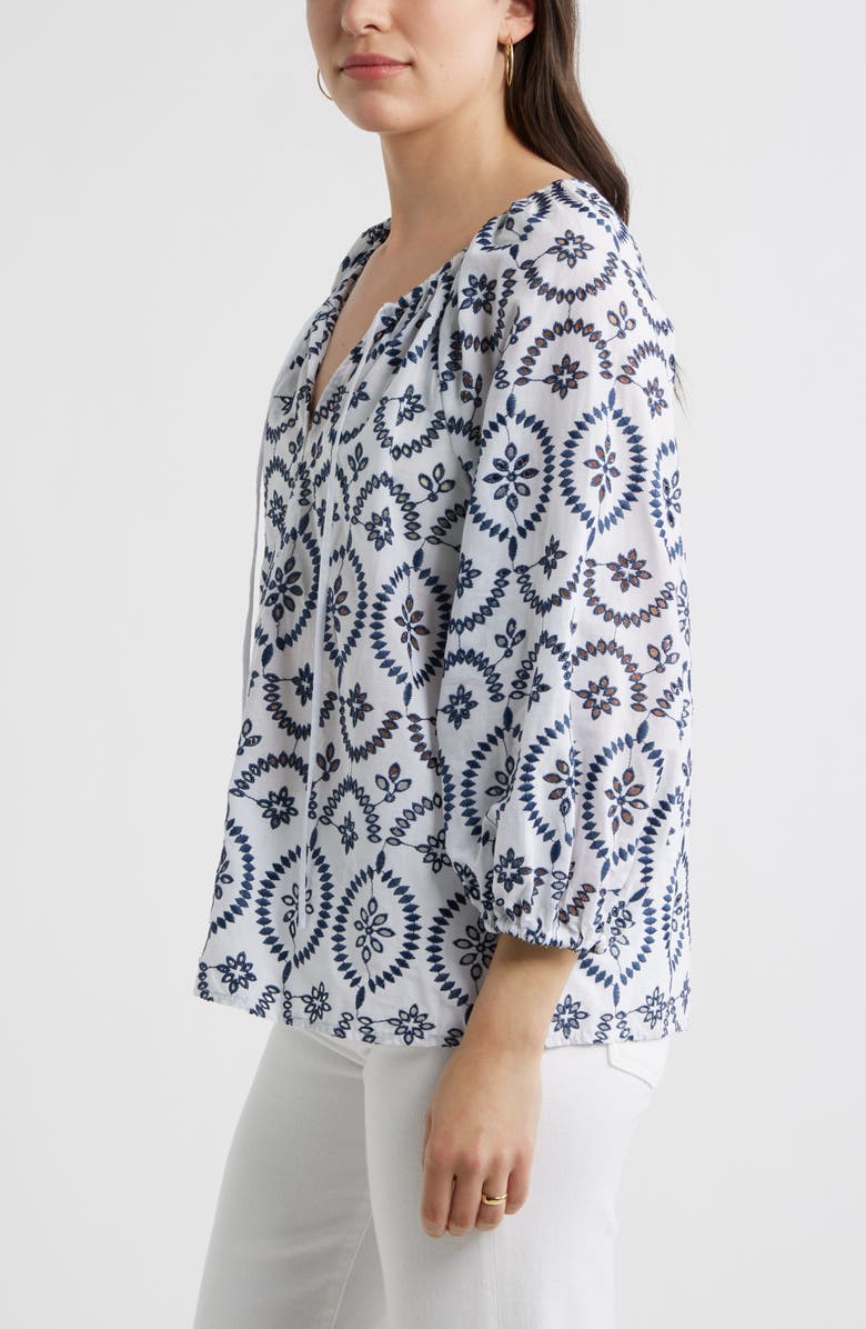 Caslon<sup>®</sup> Embroidered Eyelet Lace Top, Alternate, color, White- Blue Embroidery