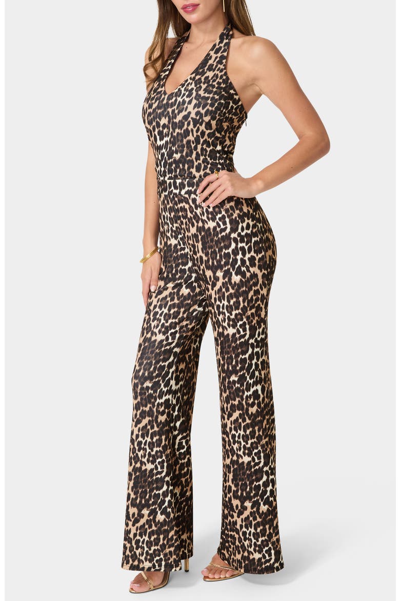 Scuba Crepe Halter Neck Jumpsuit, Alternate, color, LEOPARD