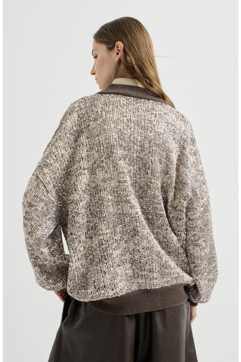 Dazzling craquelé embroidery cardigan in mohair and wool, Alternate, color, Silver