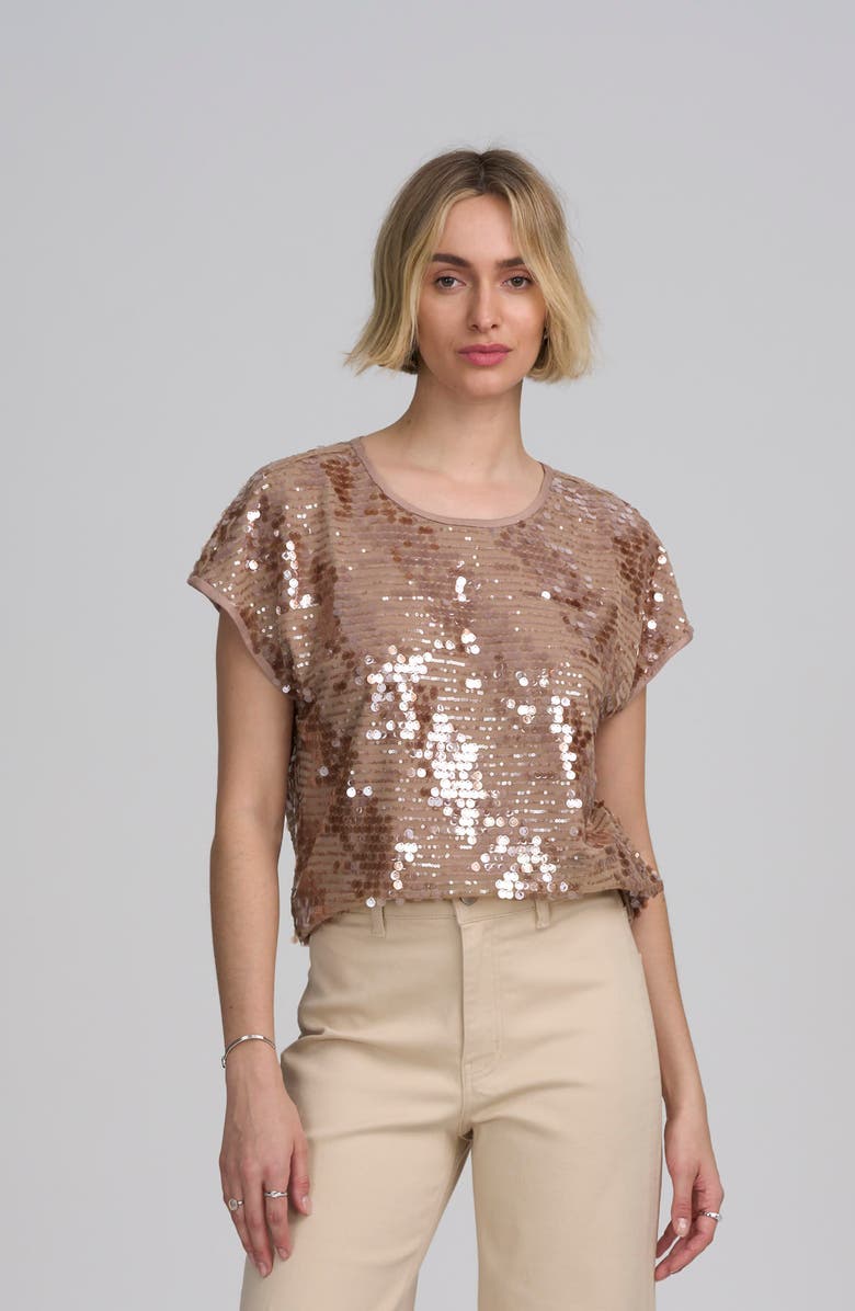 ELLE Collection Sequin Tee, Main, color, Cappuccino