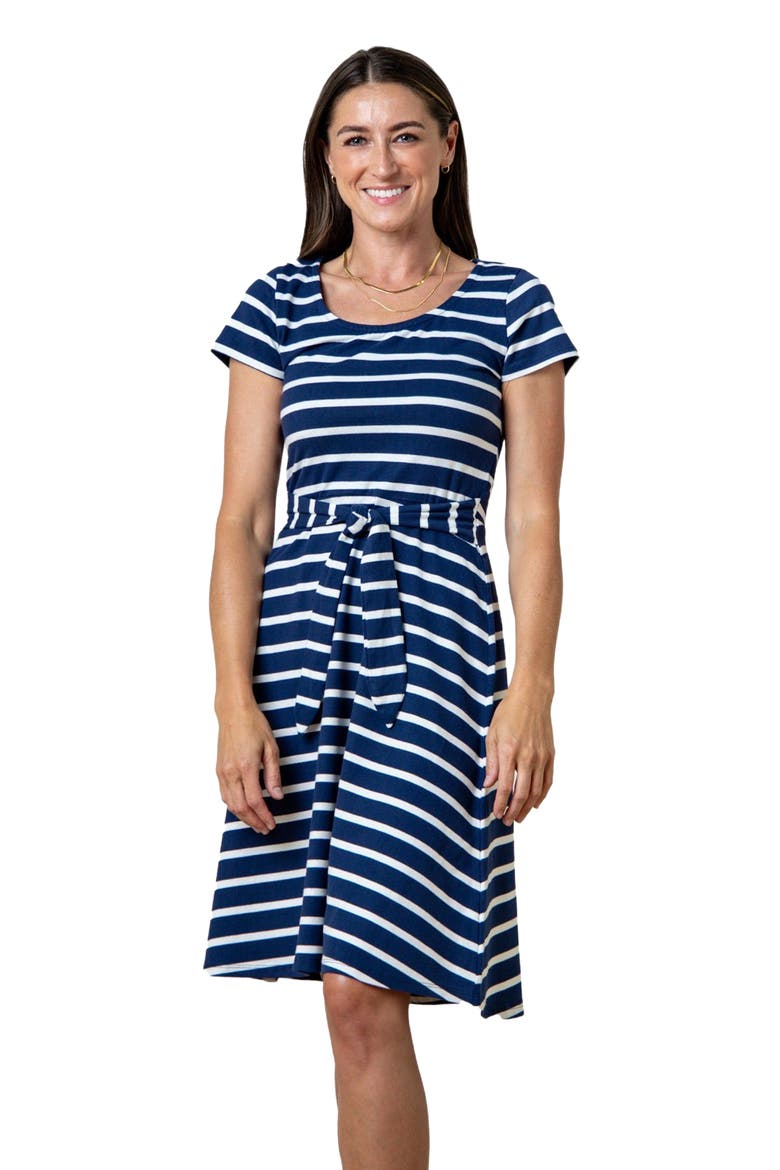 Women's Organic Cotton Tie-Waist Knit Dress, Main, color, Navy with White Stripe