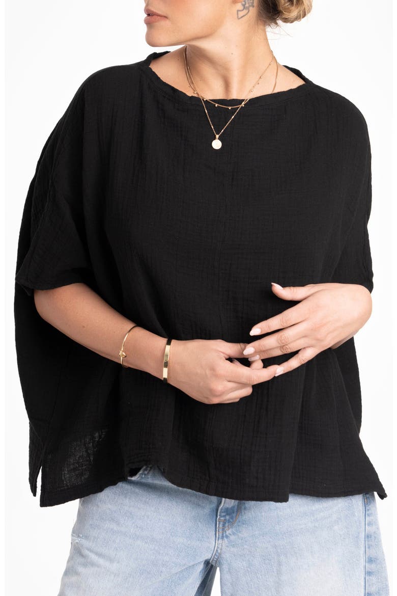 Square Gauze Top, Alternate, color, Black