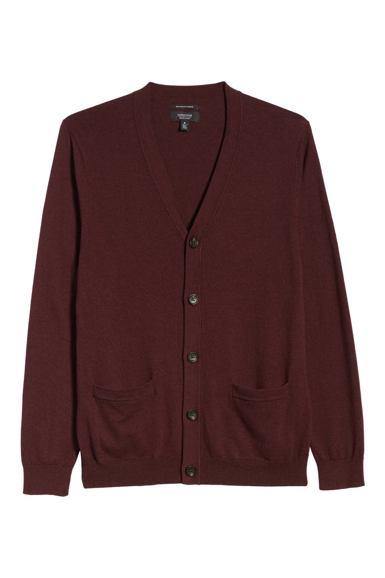 Nordstrom V-Neck Cardigan, Alternate, color, BURGUNDY FUDGE HEATHER