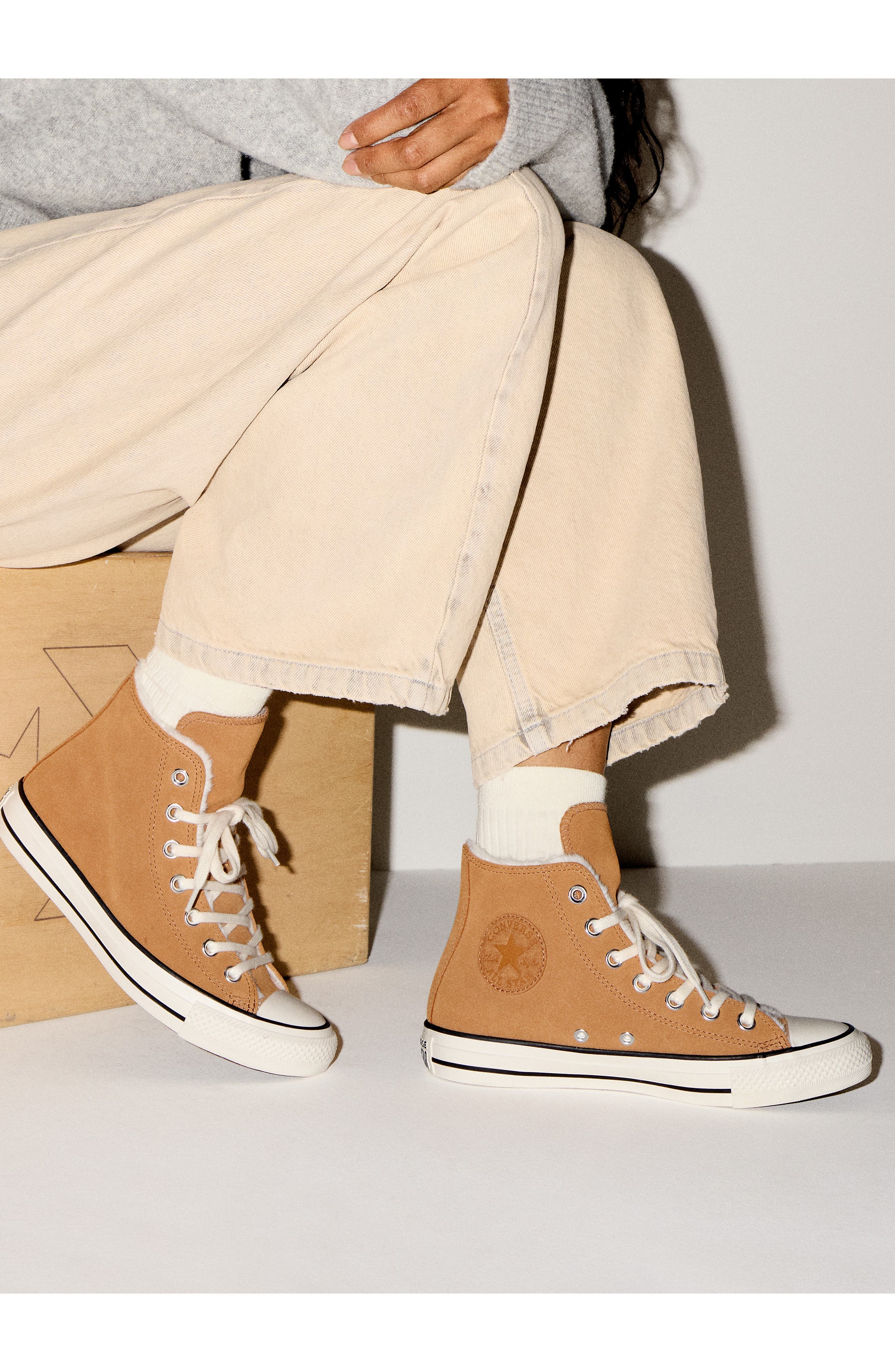 Converse Chuck Taylor<sup>®</sup> All Star<sup>®</sup> Faux Fur Lined High Top Sneaker, Alternate, color, Gingersnap/ Egret/ Egret