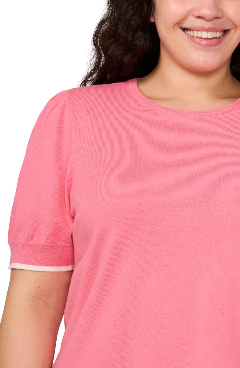 CeCe Tipped Short Sleeve Cotton Sweater, Alternate, color,