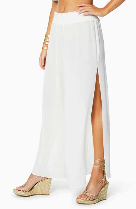 Ramy Brook Athena Semisheer Split Hem Wide Leg Cover-Up Pants