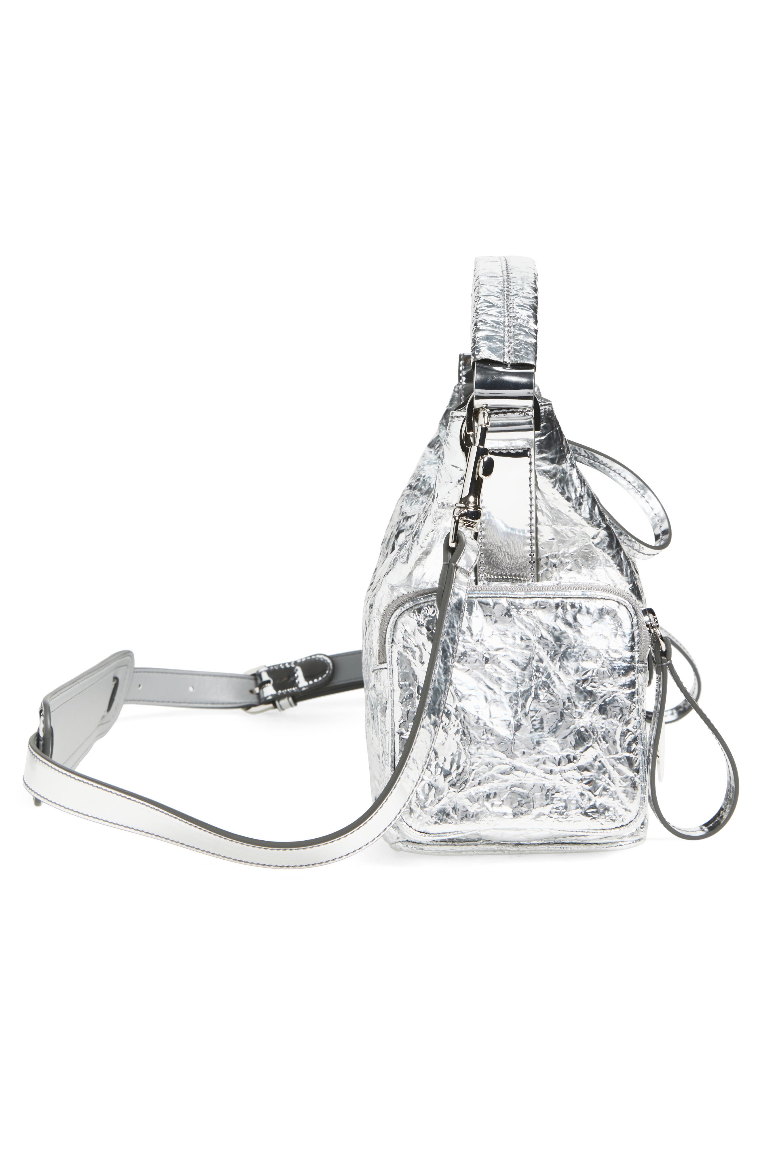 Stella McCartney Small Dartmoor Crinkled Metallic Faux Leather Shoulder Bag, Alternate, color, Silver