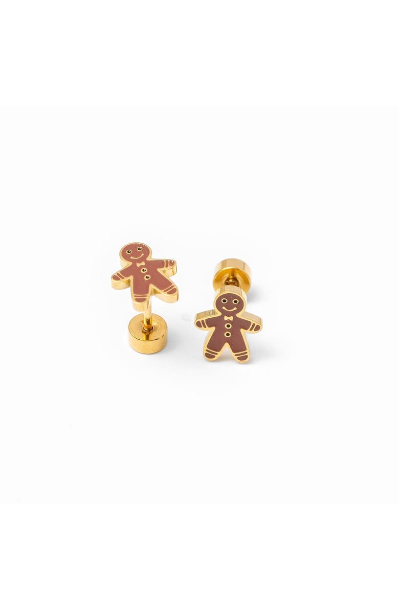Pip Pop Gingerbread Man Stud Earrings, Main, color, Brown