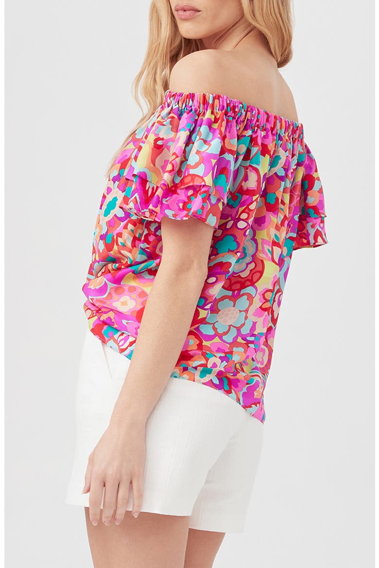 Silia Print Ruffle Sleeve Off the Shoulder Top, Alternate, color, PINK MULTI
