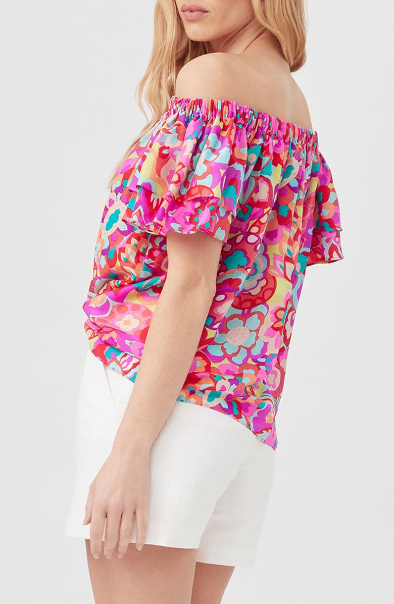 Trina Turk Silia Print Ruffle Sleeve Off the Shoulder Top, Alternate, color, Pink Multi