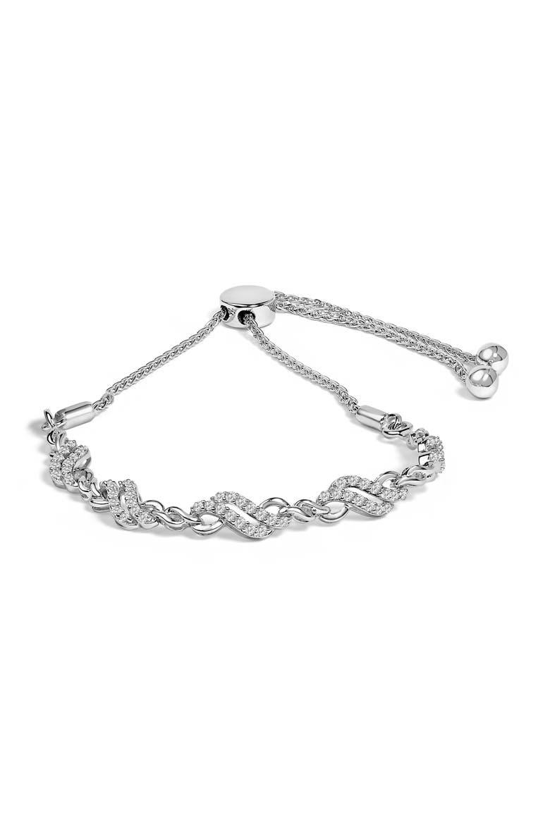 Silver 1/2 Cttw Diamond Double Wave Bolo Bracelet, Main, color, White