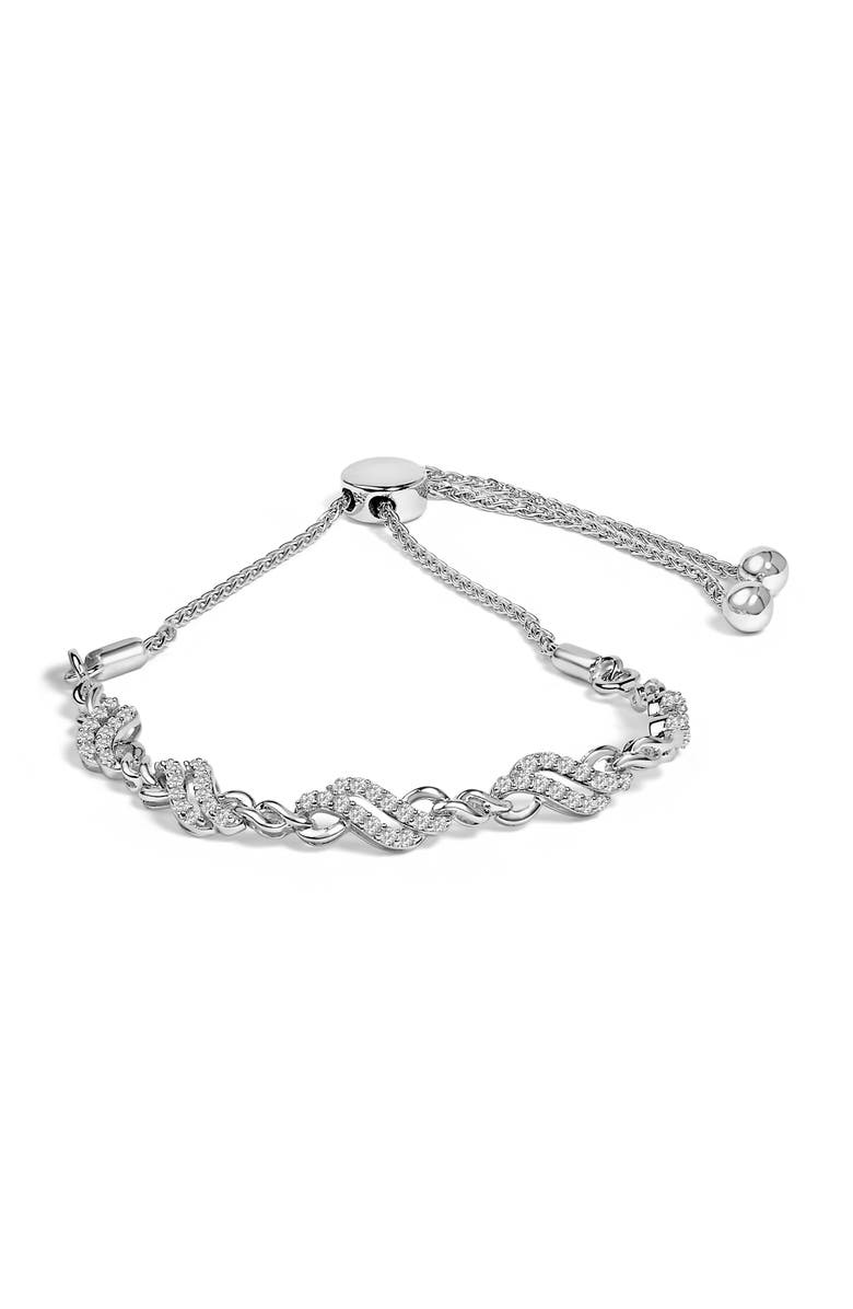 Haus of Brilliance Silver 1/2 Cttw Diamond Double Wave Bolo Bracelet, Main, color, White