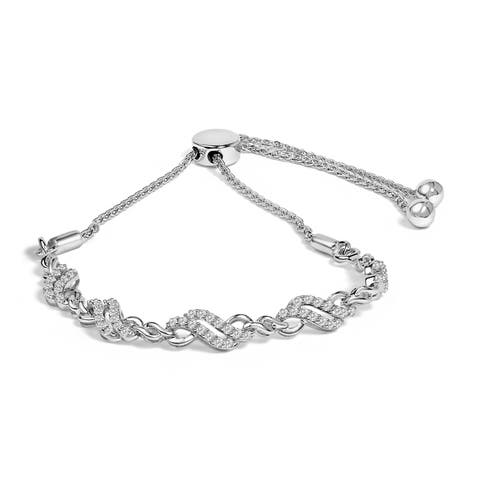 Silver 1/2 Cttw Diamond Double Wave Bolo Bracelet