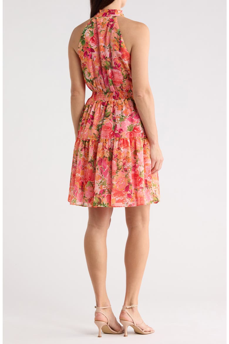 Chiffon Ruffle Neck Halter Dress, Alternate, color, PINK MULTI
