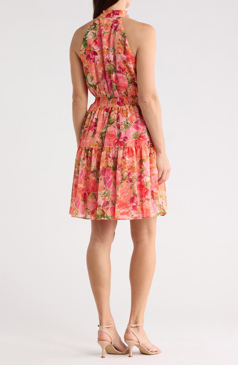 Vince Camuto Chiffon Ruffle Neck Halter Dress, Alternate, color, Pink Multi
