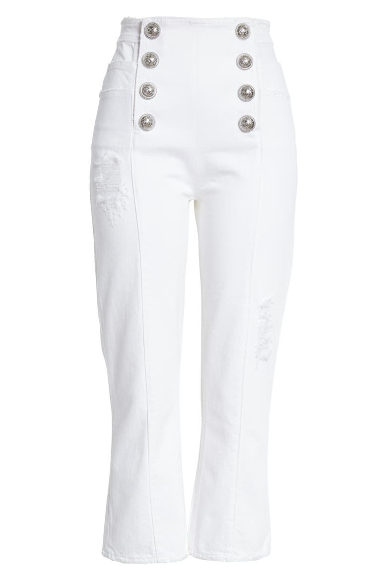 Button Front Crop Flare Jeans, Alternate, color, BLANC OPTIQUE