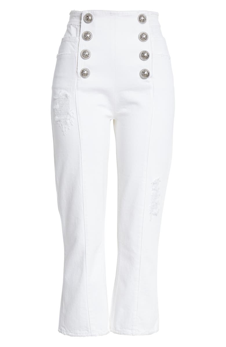 Balmain Button Front Crop Flare Jeans, Alternate, color, 