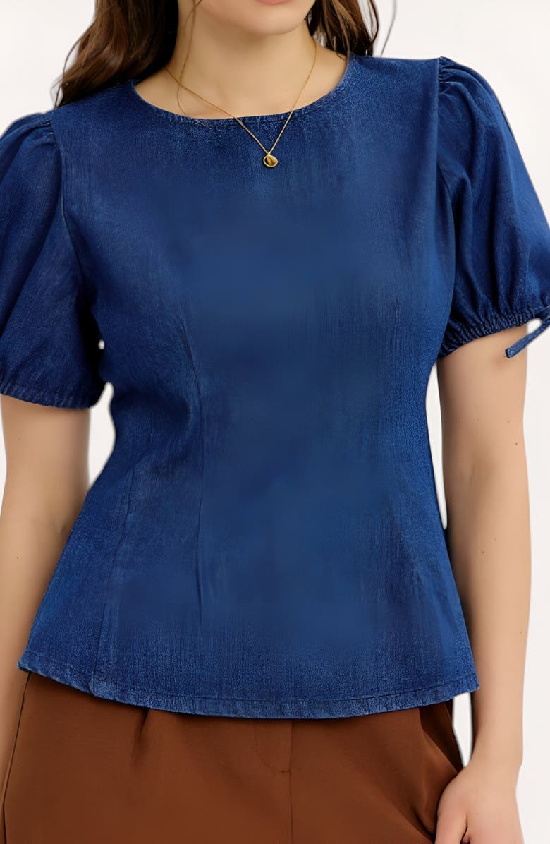 Modenaire Denim Puff Sleeve Top, Alternate, color, Blue