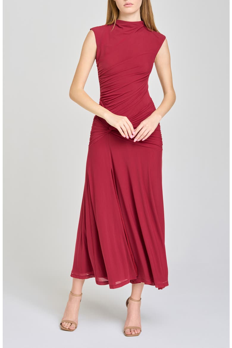 Sarielle Ruched Midi Dress, Main, color, BERRY