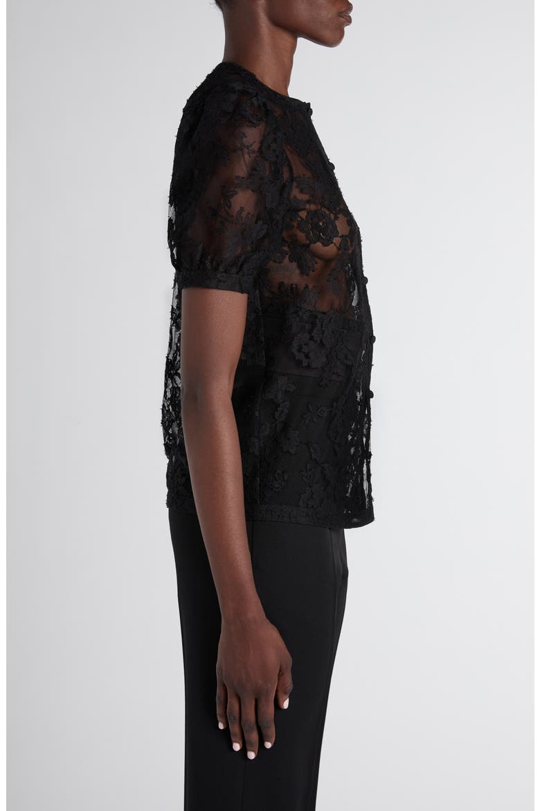 Puff Sleeve Sheer Floral Lace Shirt, Alternate, color, BLACK