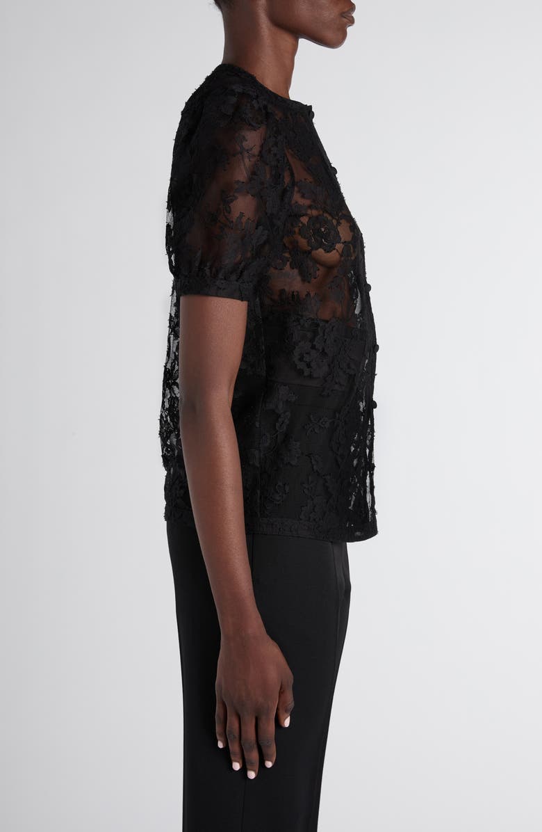 McQueen Puff Sleeve Sheer Floral Lace Shirt, Alternate, color, Black