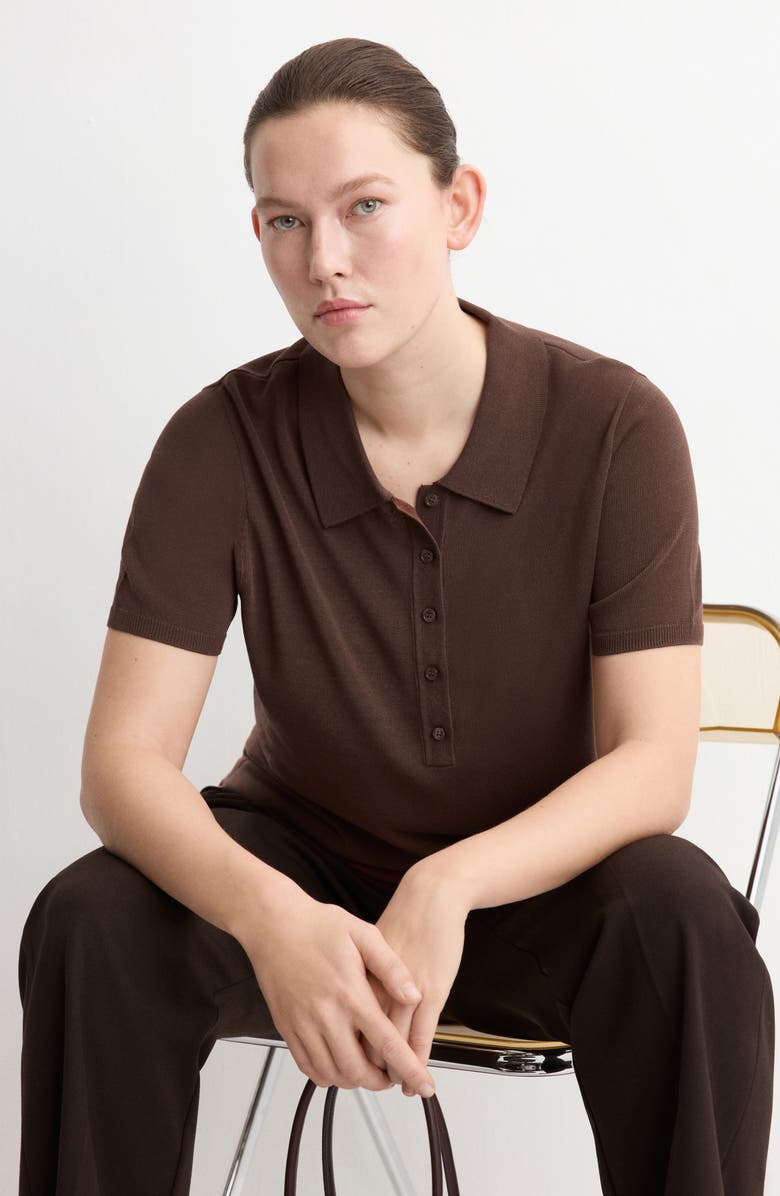 MANGO Short Sleeve Jersey Polo Sweater, Alternate, color, Chocolate