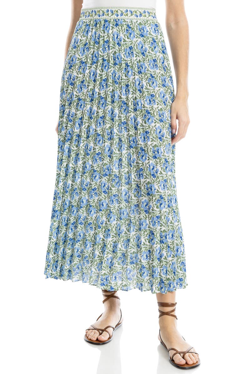 MAX STUDIO Pleated Maxi Skirt, Main, color, Cream/ Blue Multi