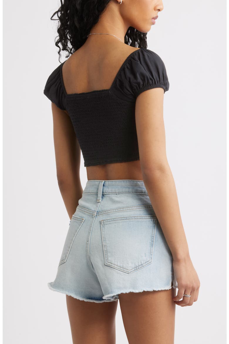Smocked Crop Top, Alternate, color, BLACK