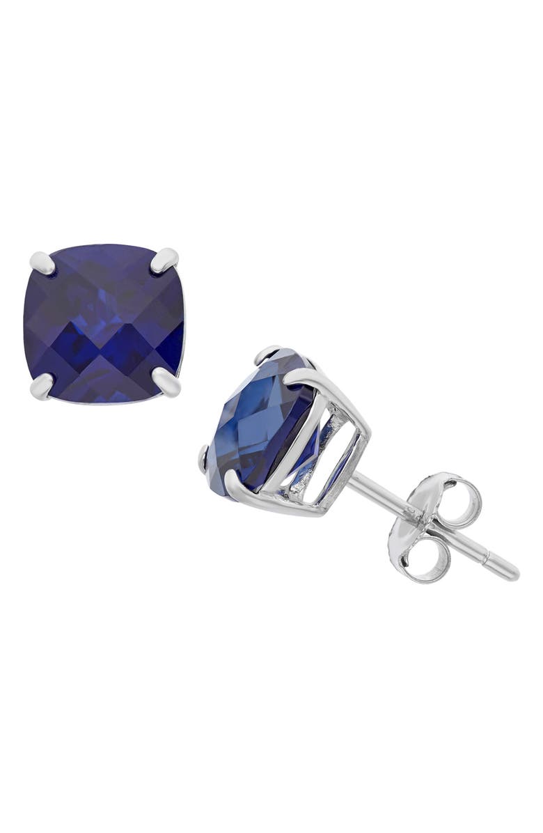 FUZION CREATIONS Cushion-Cut Stone Stud Earrings, Main, color, Sapphire