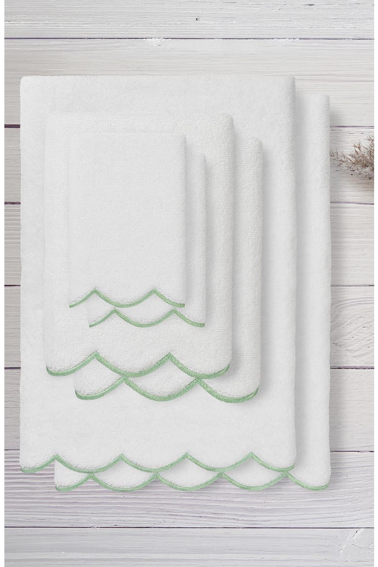 Adornia Scallop 6-Piece Towel Set, Alternate, color, WHITE/ GREEN