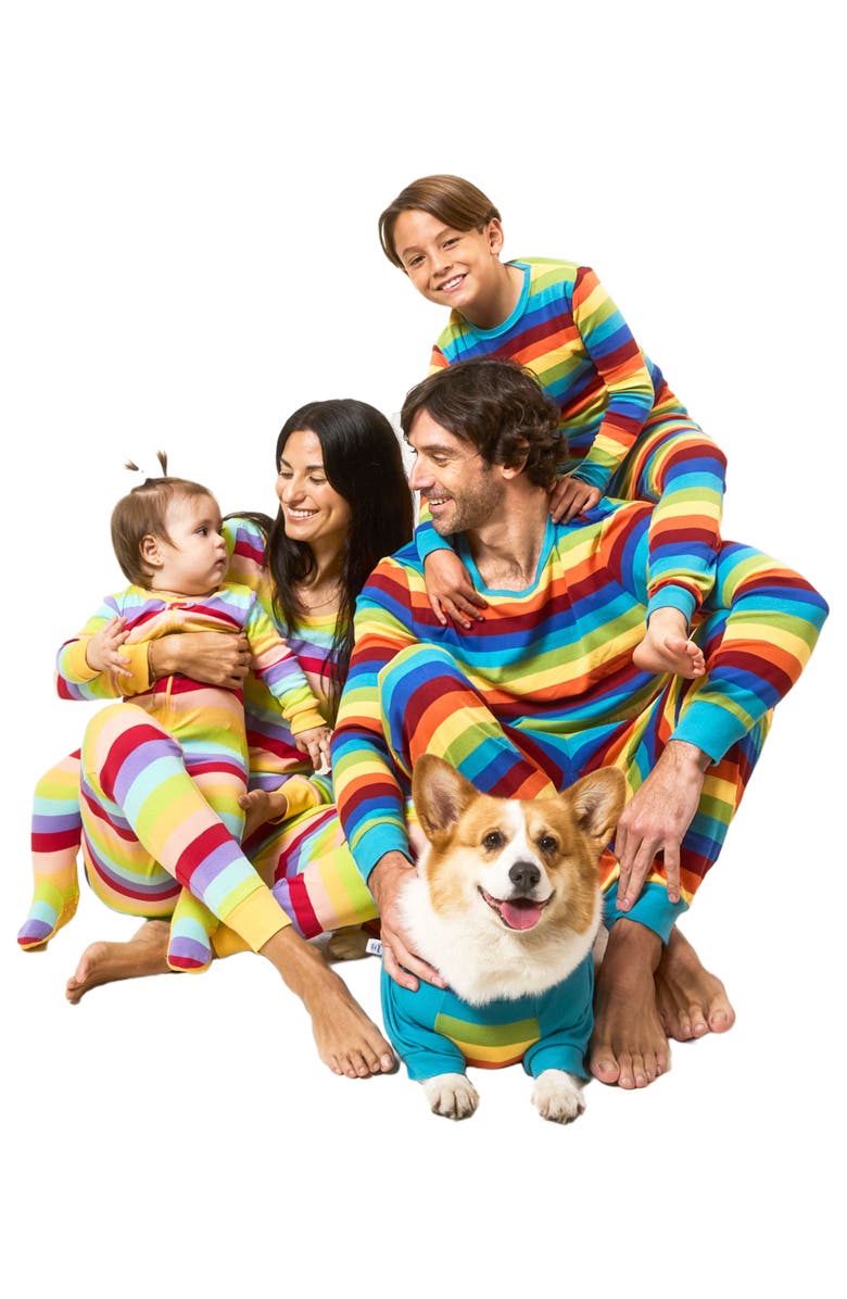 Leveret Footed Striped Cotton Matching Family Pajamas, Alternate, color, Colorful Girls