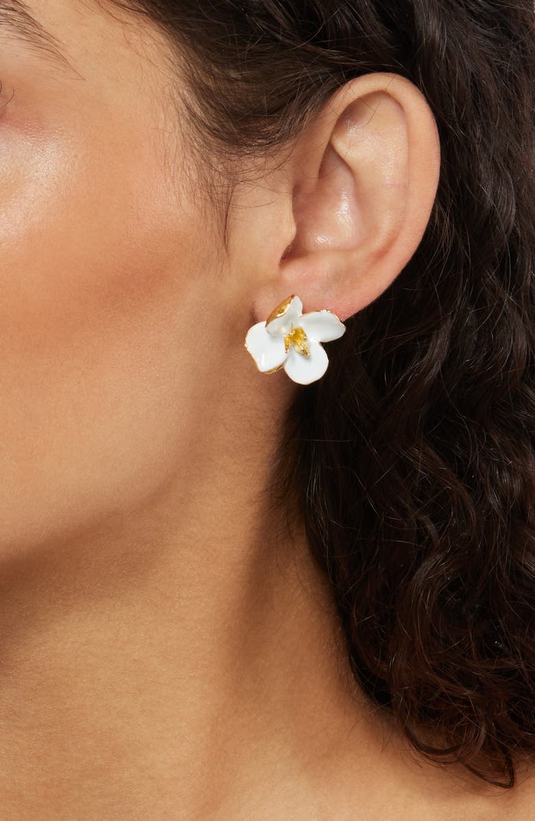 Kenneth Jay Lane Enamel Flower Earrings, Alternate, color, White