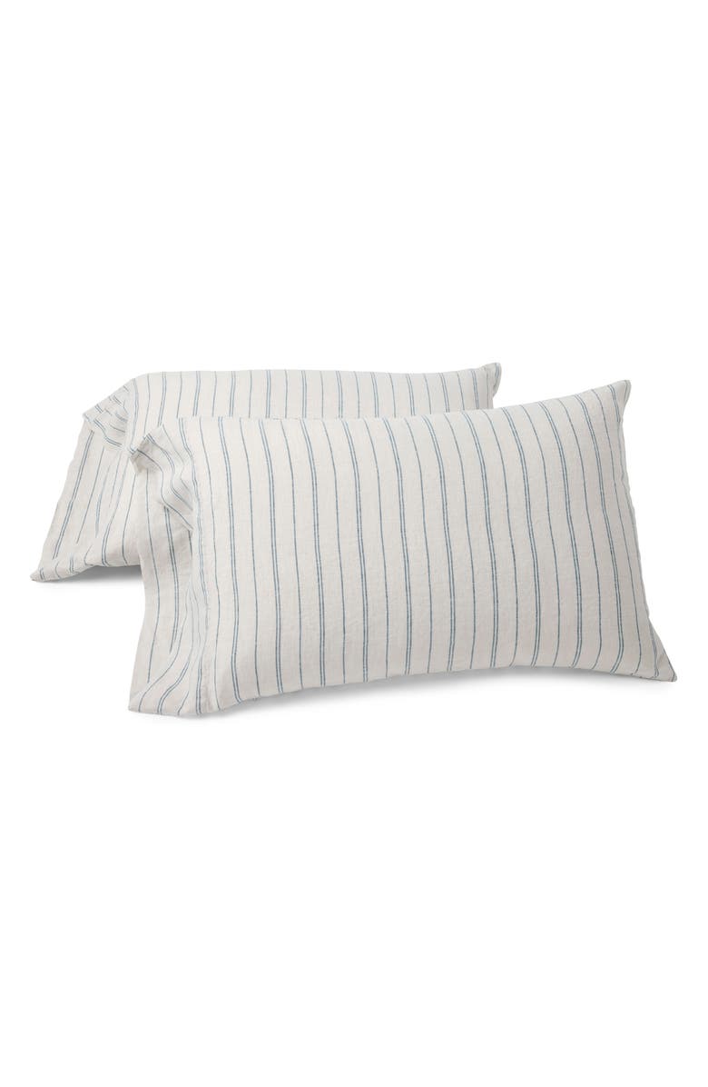 Coyuchi Relaxed Organic Linen Set of 2 Pillowcases, Main, color, Fog Chambray/ Indigo Stripe