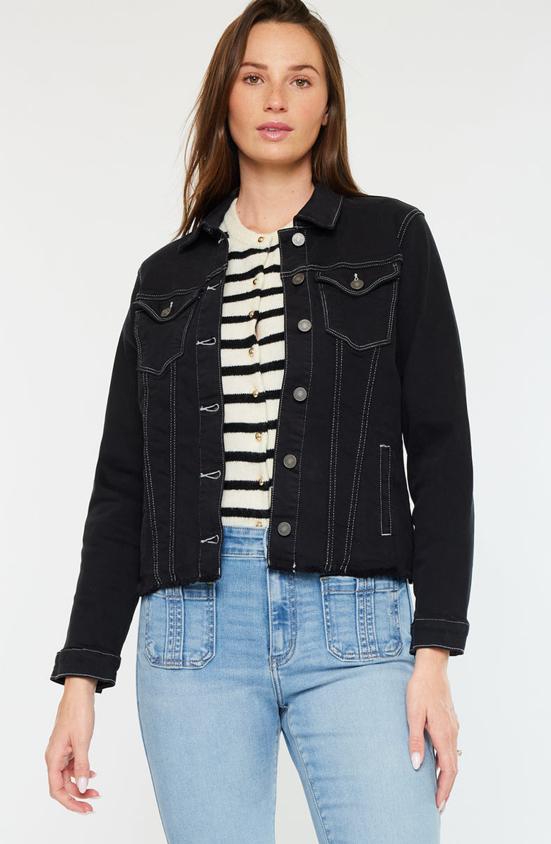 KanCan Jane Denim Jacket, Main, color, Black