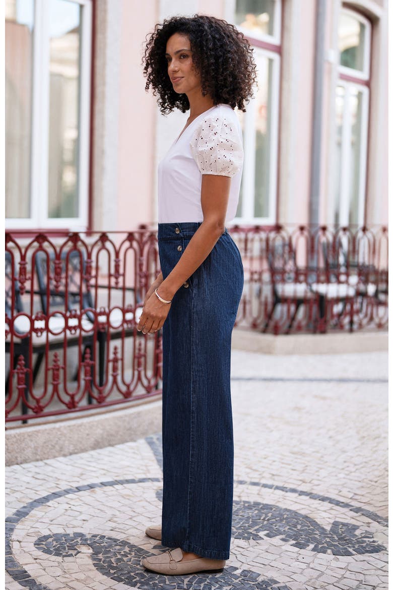 Chambray Wide Leg Trousers, Alternate, color, Blue