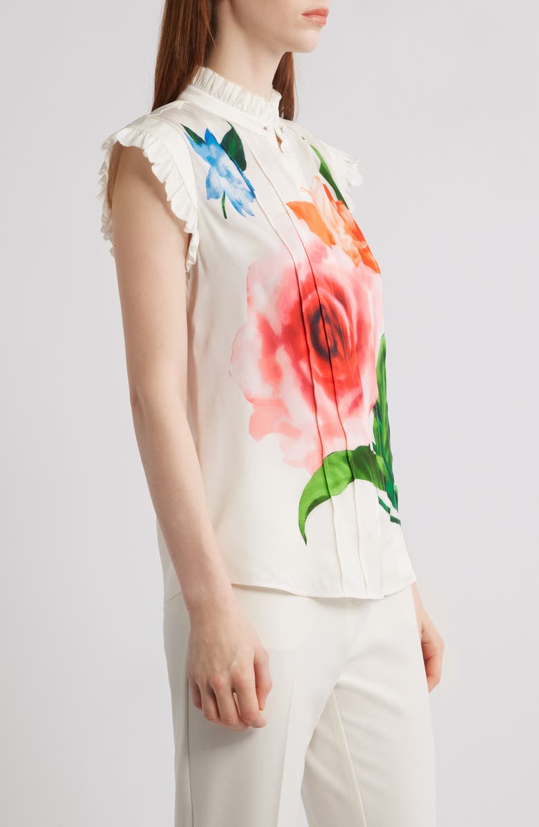 Elie Tahari The Chloe Ruffle Floral Stretch Silk Button-Up Shirt, Alternate, color, 