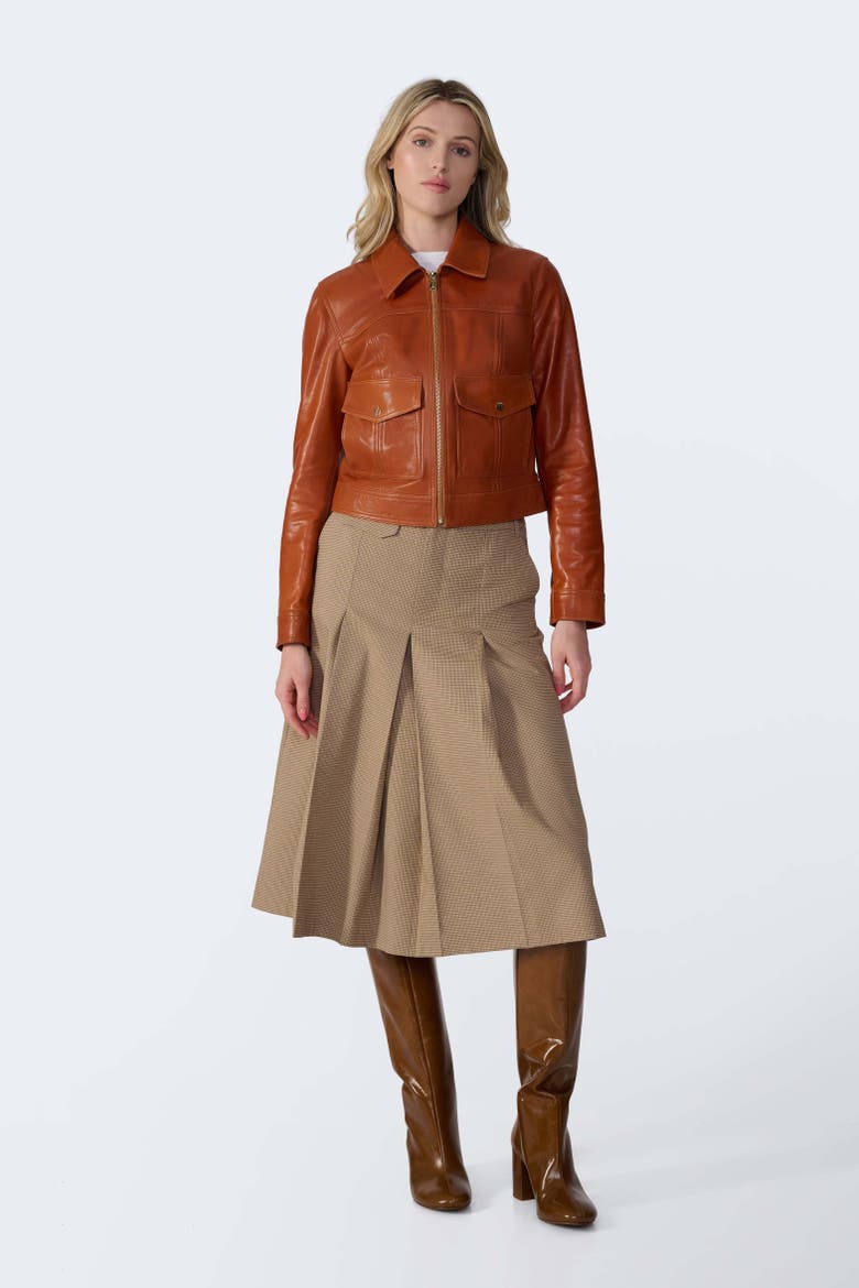 Flora Leather Jacket, Alternate, color, Whiskey