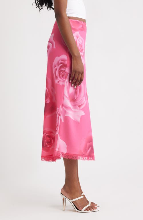 Bella Venice Roxy Rose Print Midi Skirt In Pink