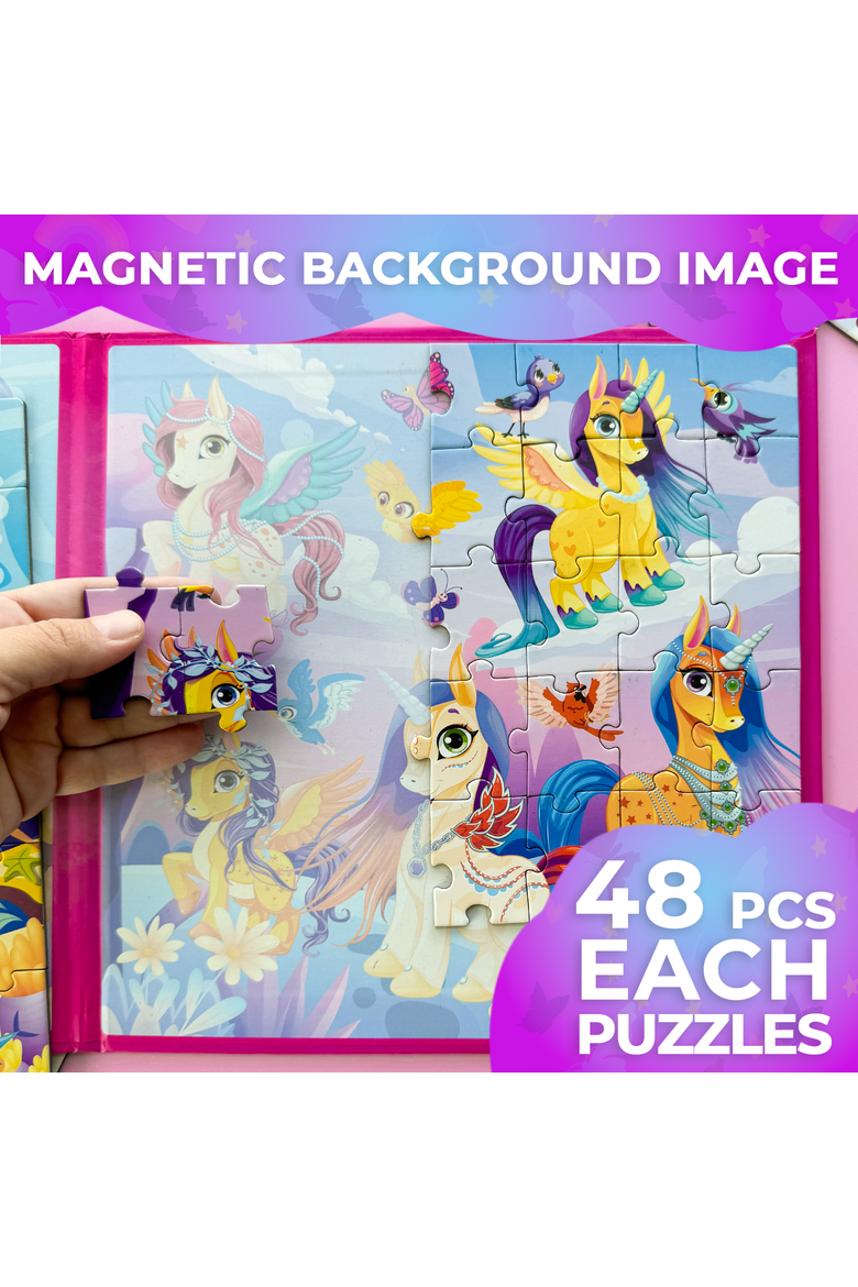 Magnetic Jigsaw Puzzle Set - 2x48 Piece, Alternate, color, Unicorns & Mermaid