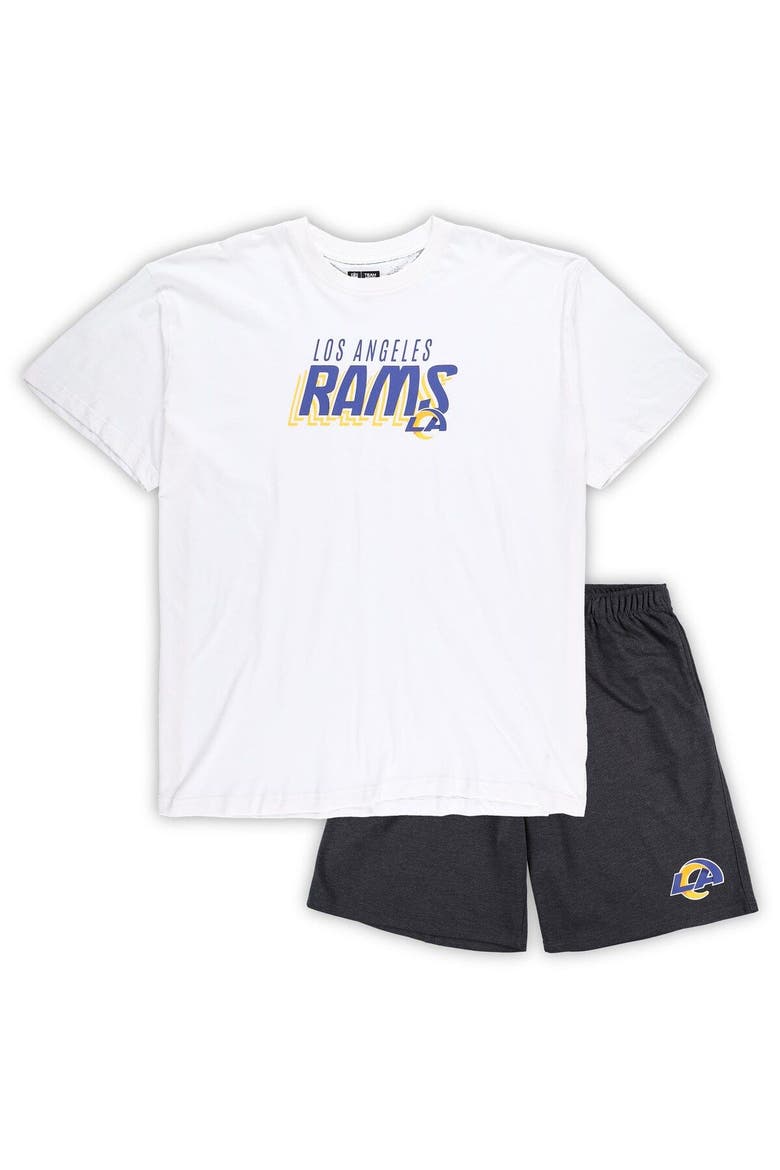 Men's Concepts Sport White/Charcoal Los Angeles Rams Big & Tall T-Shirt and Shorts Set, Main, color, White