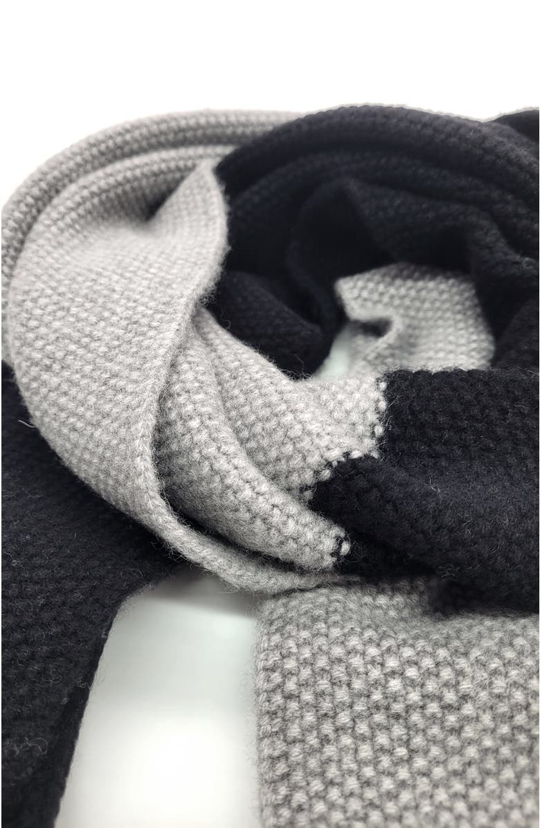 Portolano Cashmere color block scarf, Alternate, color, Black/Light Grey